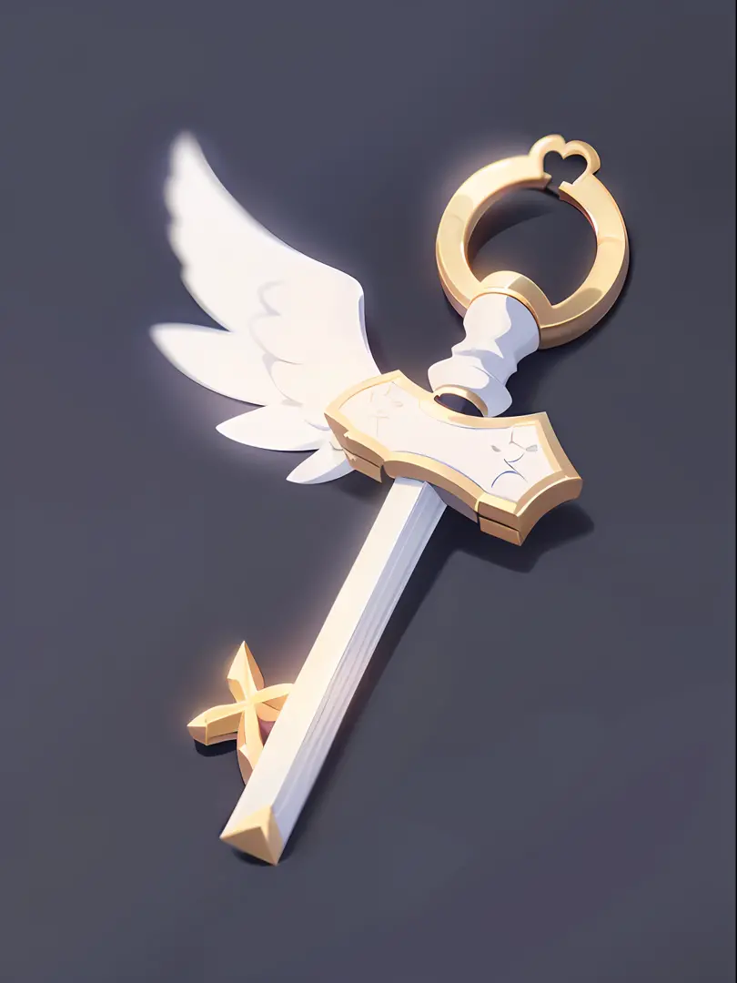 A game icon，A key with great detail，White predominantly，It has a blue ribbon on it，There are a few gold accents，Estilo de Makoto Shinkai