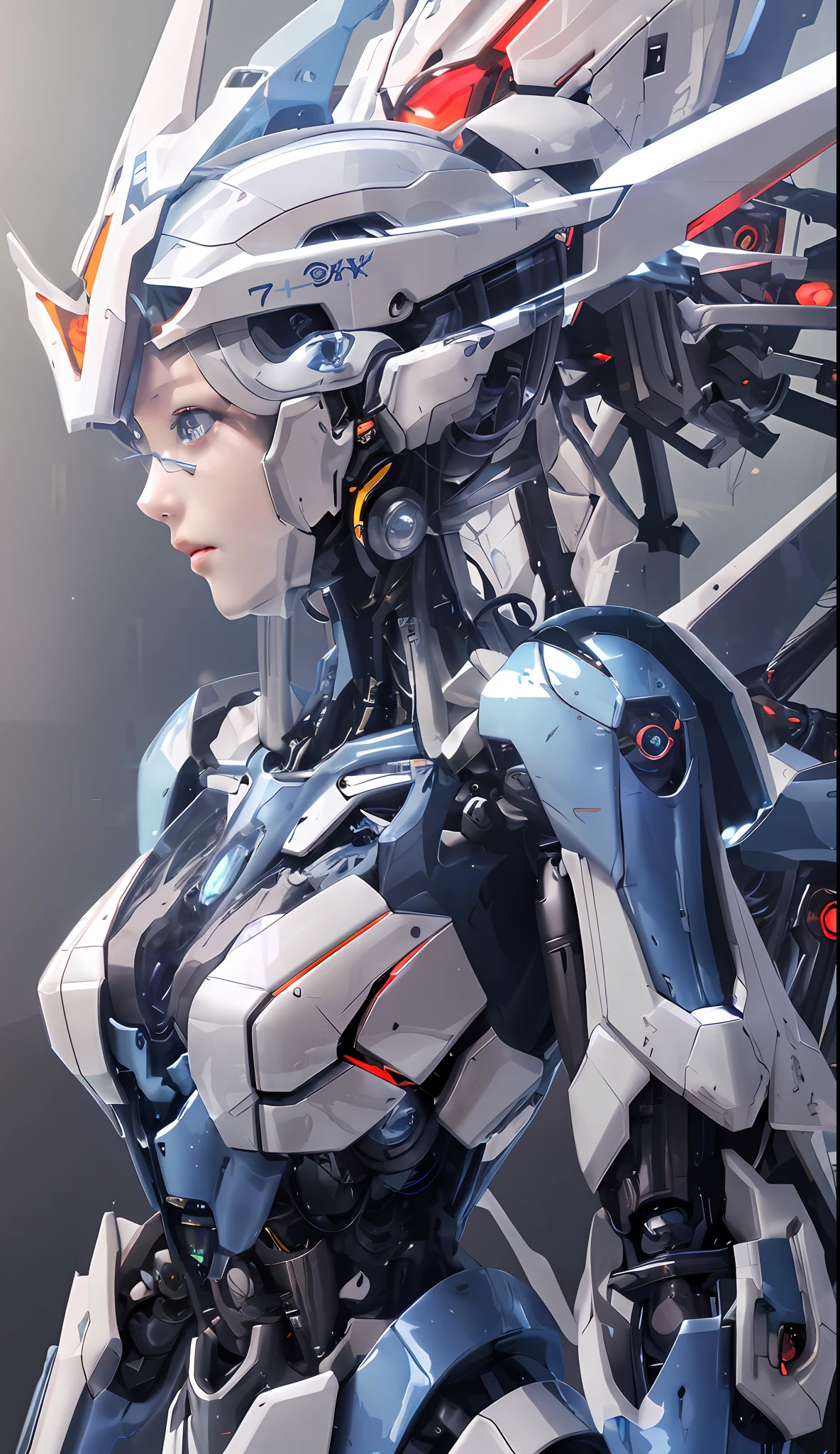un gros plan d&#39;un robot avec un look futuriste sur son visage, anime robotique mélangé à de l&#39;organique, cyberpunk anime fille mech, femme cyborg anime parfaite, fille en cyber-armure mecha, esthétique mecha anime, art d&#39;anime numérique avancé, mecha femelle, fille androïde parfaite, Art animé numérique détaillé, belle fille cyborg, fille valkyrie mécanisée, art animé numérique avancé