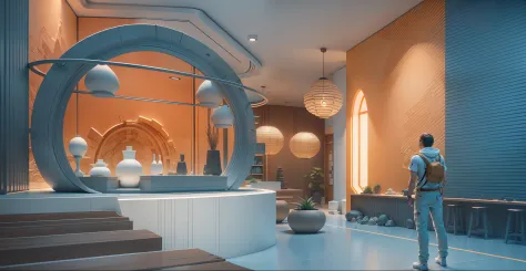 Renderings of the interior of the playground outlet store、Decorative elements of the waves，Planetary aperture decorative ceiling，Volcanic magma decorates the walls，Botanical embellishments Add the products you showcase，Figurative product display，Animal mod...