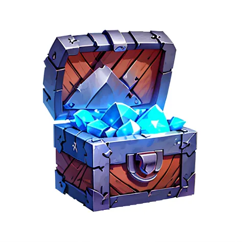 whitebackground, pixel, square, elvish, Open Iron Chest, with artifacts inside, There is a magical aura around