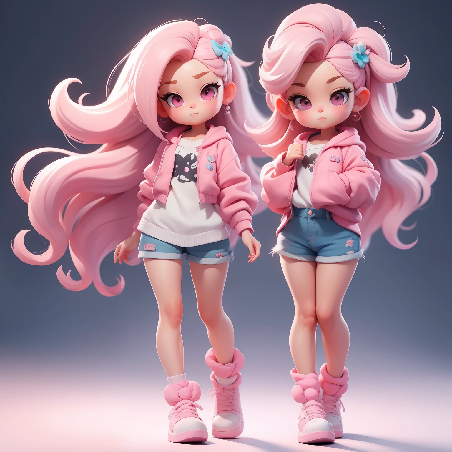 Two anime dolls of a girl with pink hair and a pink jacket - SeaArt AI