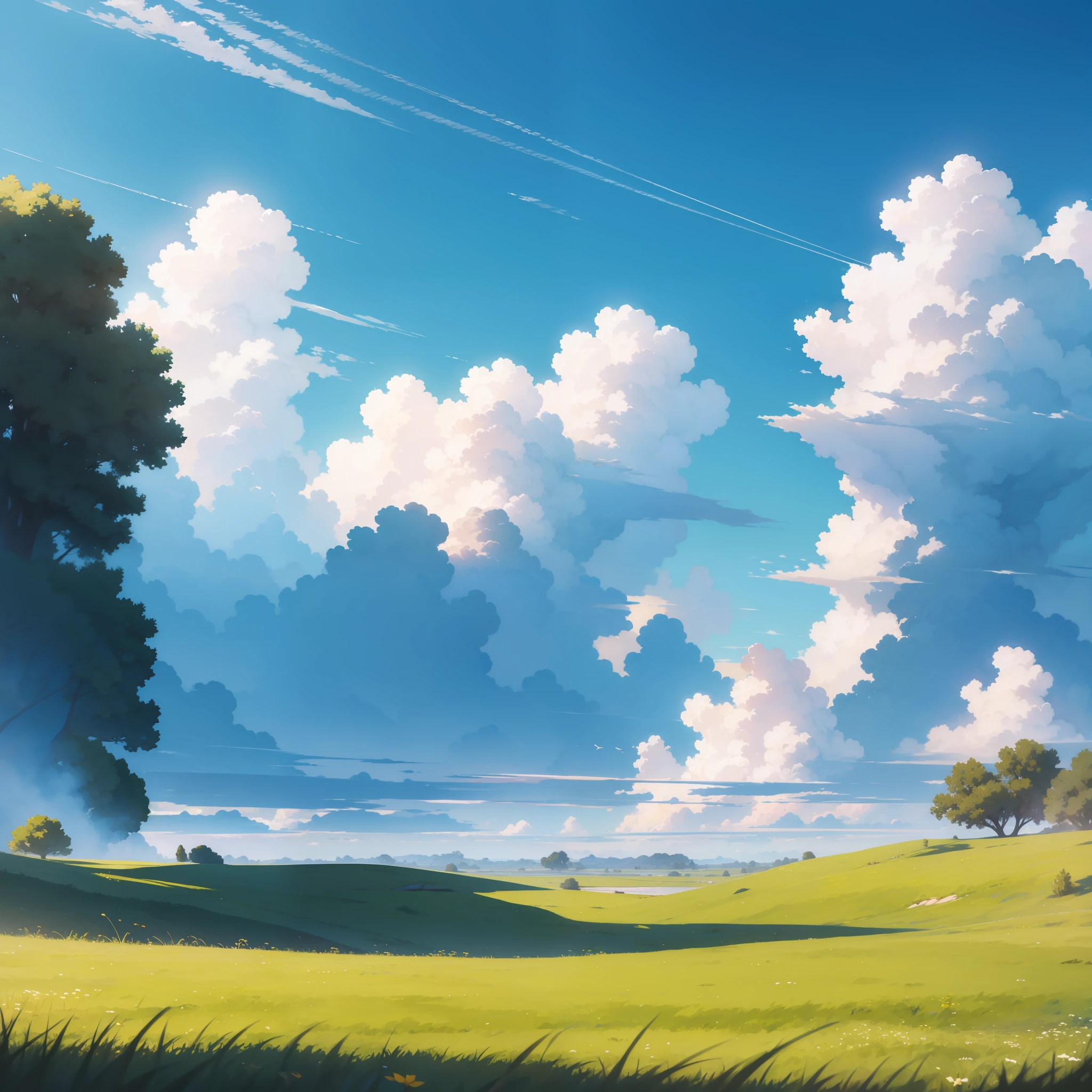 The vast sky, the vast grassland, the moving visual effects, the colorful natural light, the middle of the meadow