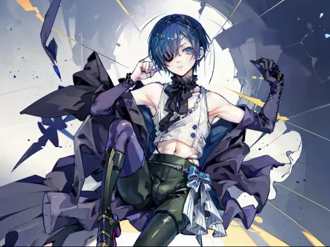 ciel phantomhive, 1boy, armpit, croptop, short pants