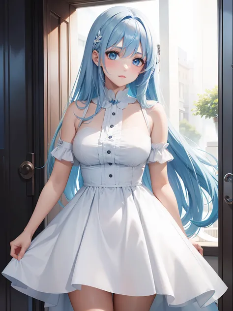 A Women Blue Hair Blue Eyes White Dress Seaart Ai