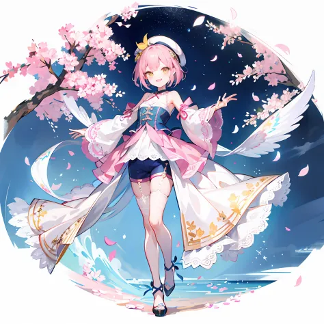 1girll，独奏，solo person，（Delicate eyes and beautiful face），（Delicate hair），（Full body standing painting）（pink short hair），（Yellow ...