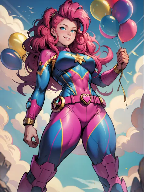 Pinkie Pie, Huge-breasts, Lush breasts, Elastic breasts, hairlong, Luxurious hairstyle, curly hairstyle, In the costume of Capta...