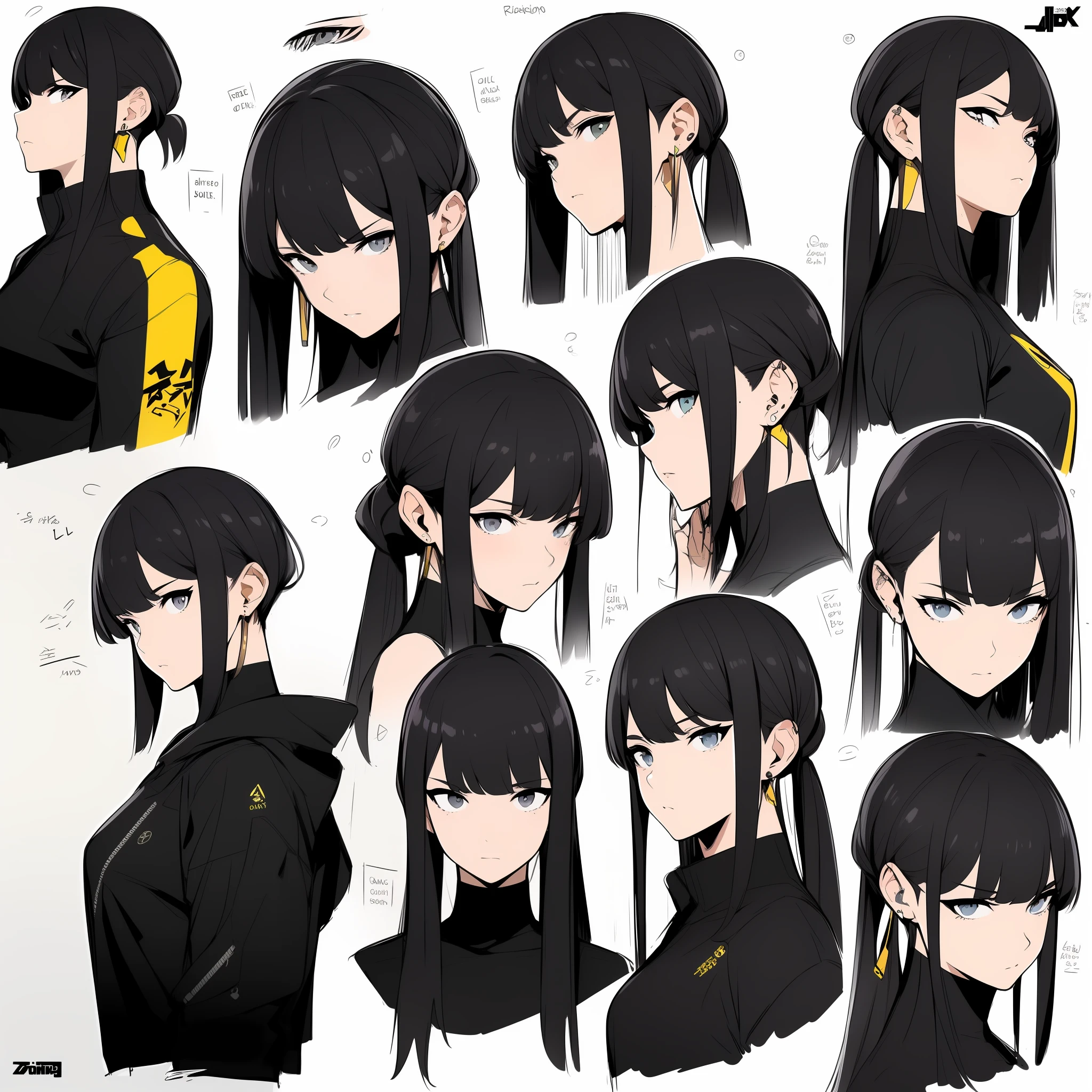 Yellow theme，Masterpiece,Best quality,offcial art,Extremely detailed Cg Unity 8K wallpaper,1girll, joy, Anger and sadness on various expressions，Single ponytail hairstyle，Glowing fist，Mechanical headphones，（（（red combat clothes））），a black cloak，Hand-held laser metal weapons，White hair，character  design，Zhuzeshegi，Sketch line drawing,