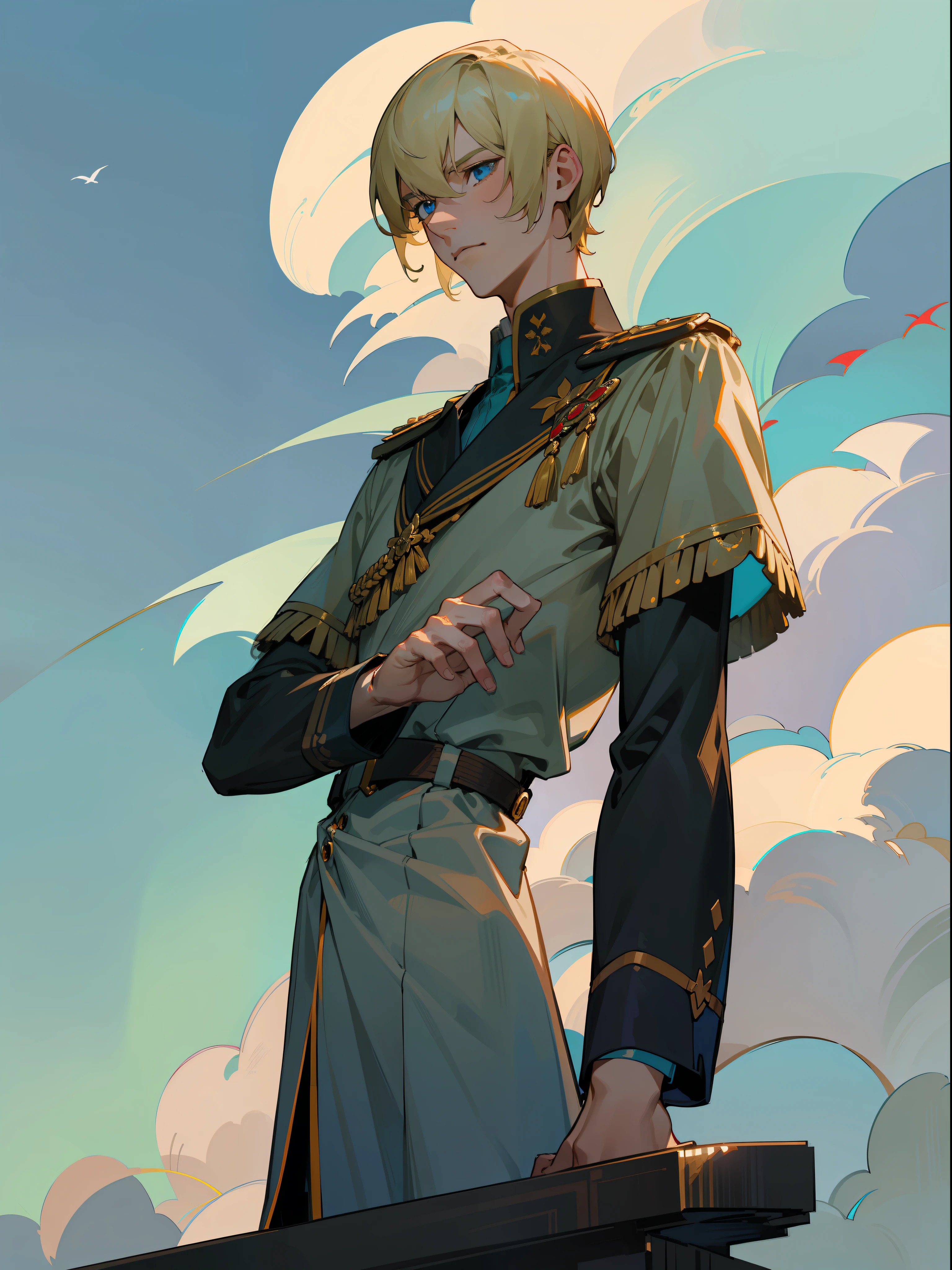 Anime - style image of a man in a military uniform standing on a ledge -  SeaArt AI