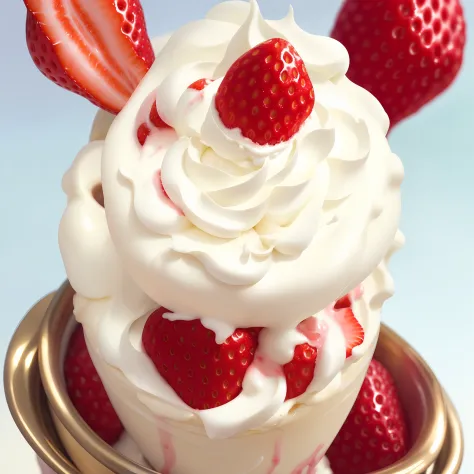 Frosted glass of strawberry ice cream sundae layered with whipped cream  with fresh strawberries and a cherry on top, Mid-angle Shot, created with  AI Generated 32986132 Stock Photo at Vecteezy