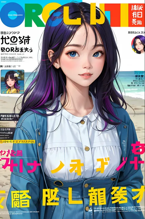 masterpiece, best quality, spring outfit, colorful hair, outdoor, magazine cover ,upper body,
