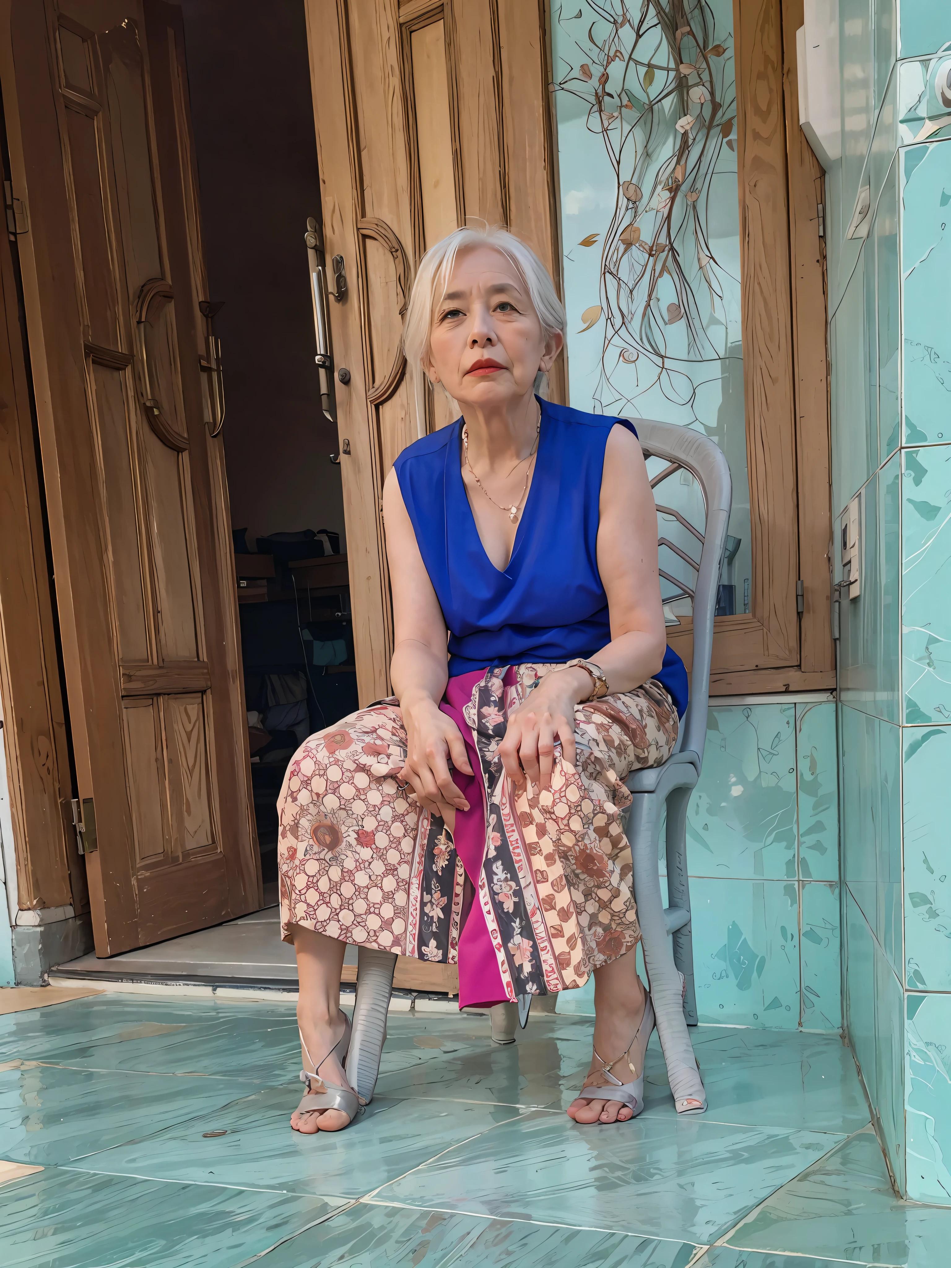 "grandmother ,sitting ,on, the terrace"