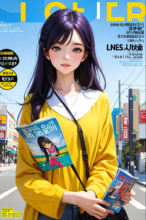 masterpiece, best quality, spring outfit, colorful hair, outdoor, magazine cover ,upper body,