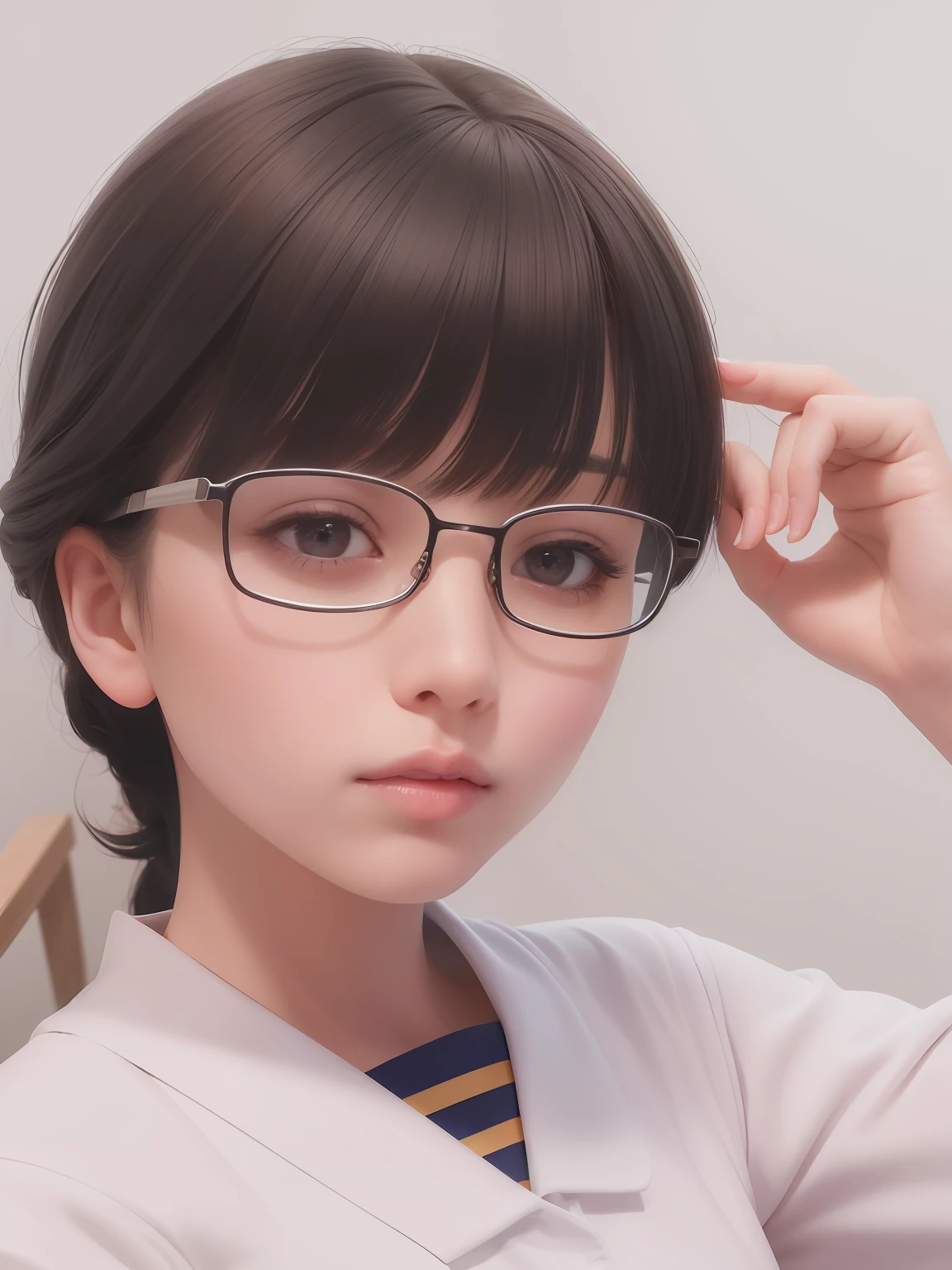 girl with,A dark-haired,eye glasses,a sailor suit