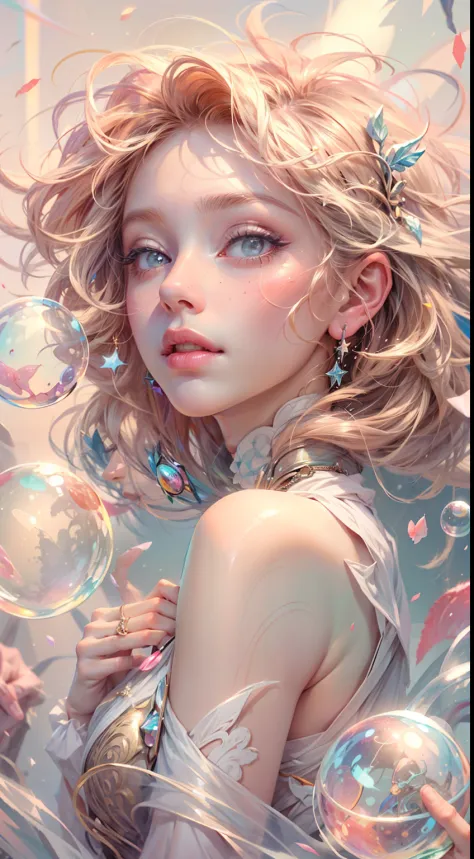 ((masterpiece)). This artwork is dreamy and ethereal, with soft pink watercolor hues. Generate a delicate magic woman exploring ...