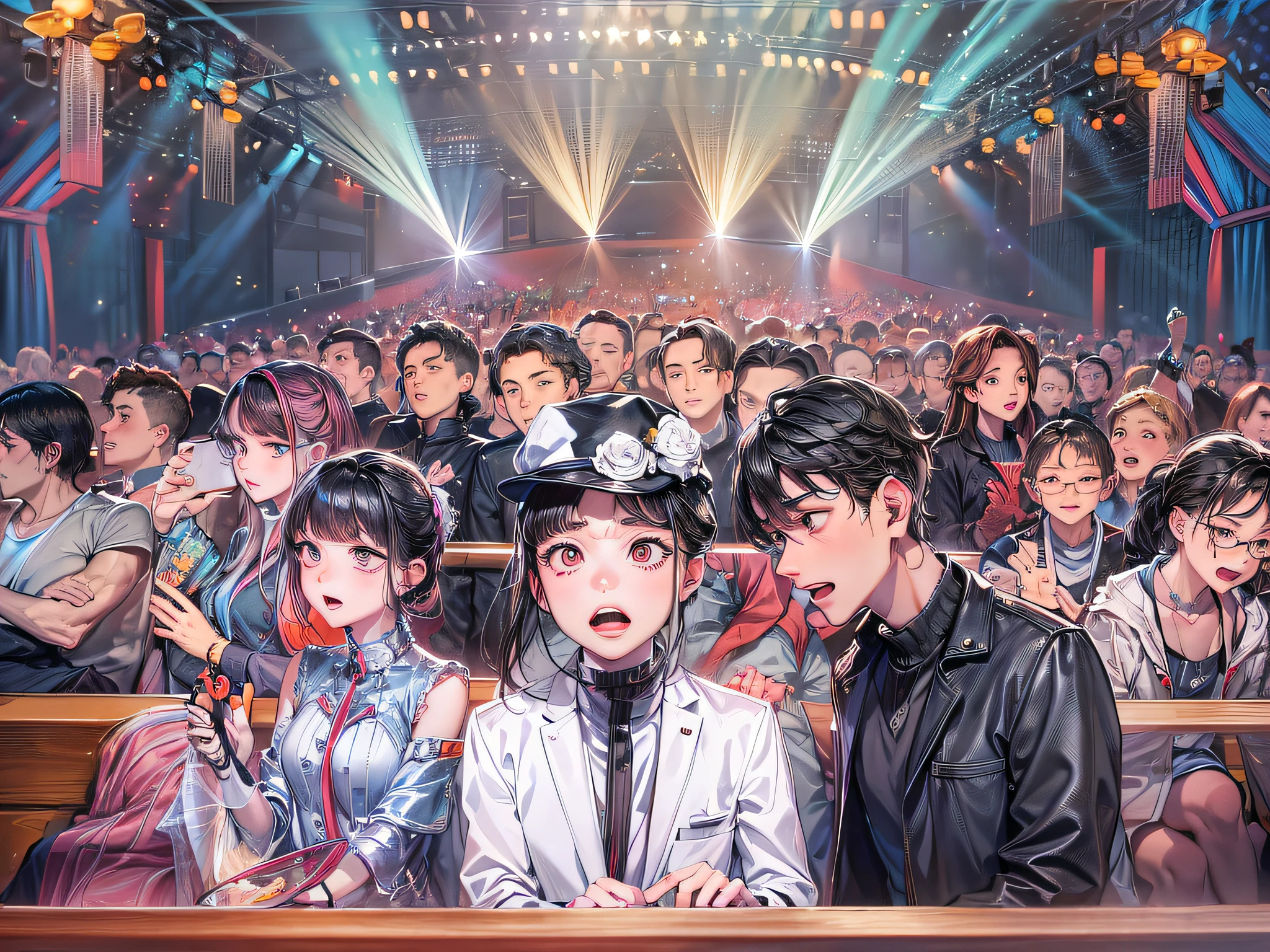 Anime characters sitting in church，crowd of, Kawasi, Official artwork, Guviz-style artwork, Guviz, pixiv trending, high detailed official artwork, 8K!, trending on cgstation, trending on artstation pixiv, Guweiz in Pixiv ArtStation, Official illustration, 2 0 2 0 s promotional art