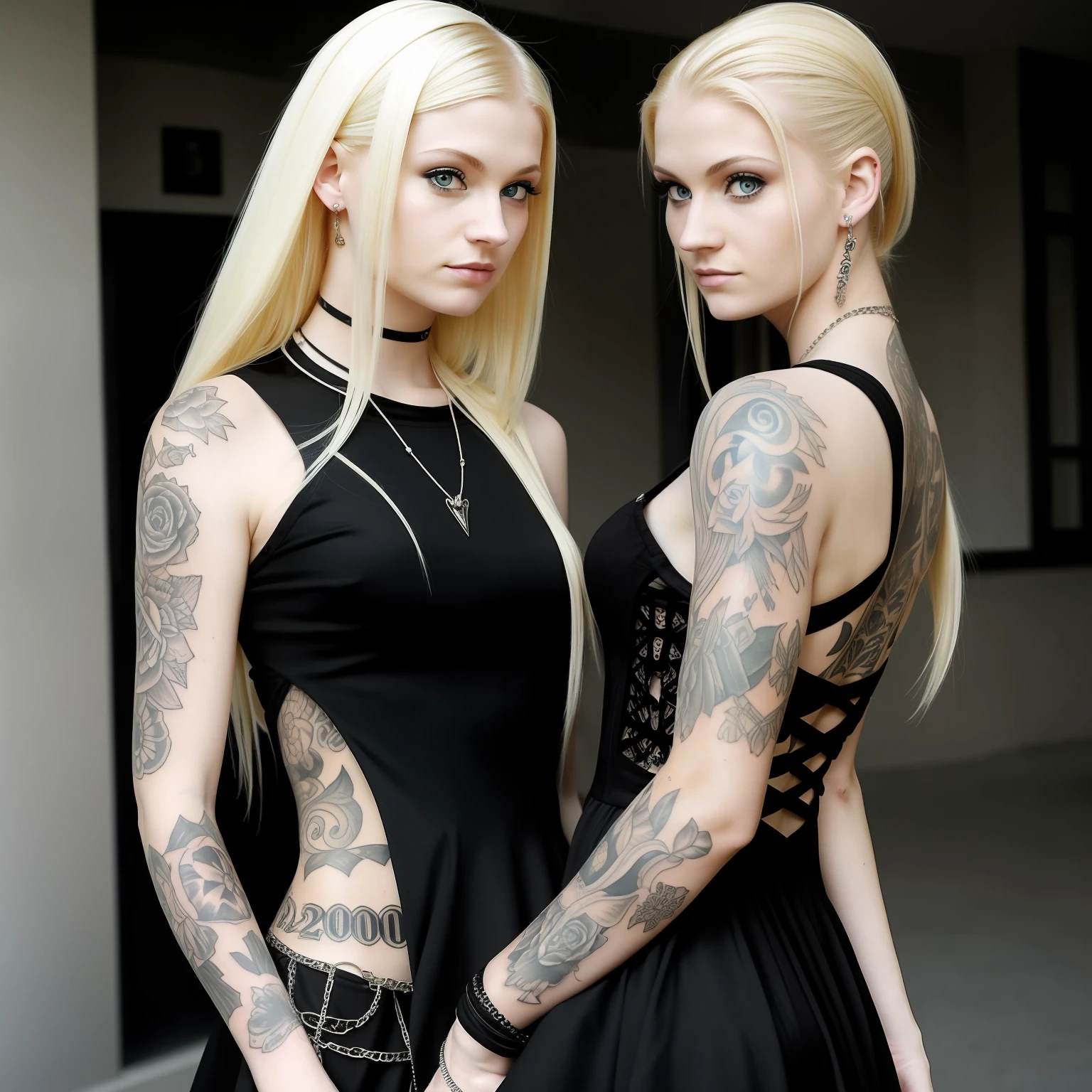 a blond woman with tattoos on her arm and a black dress, taken in the late 2000s, pale goth beauty, taken in the mid 2000s, taken in the 2000s, 1 7 - year - old goth girl, leaked photo, with pale skin, yelena belova, she looks like a mix of grimes