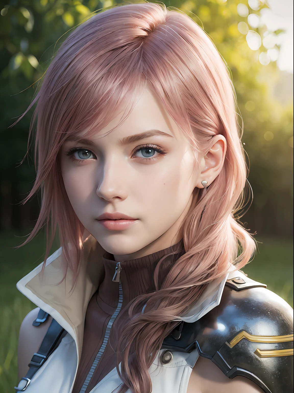 (masterpiece, best quality:1.4), (walk on all four:1.5), (1girl, solo:1.5), (european youth:1), lightning farron, sleeveless, shoulder armor, cape, skirt, fingerless gloves, looking at viewer, (soft pink hair:0.5), erotic smile, beautiful face, highly detailed face, highly detailed skin, skin pores, in a field, subsurface scattering, realistic pupils, medium breast, full face blush, full lips, detailed background, depth of field, volumetric lighting, sharp focus, absurdres, realistic proportions, good anatomy, (realistic, hyperrealistic:1.4), 16k hdr,