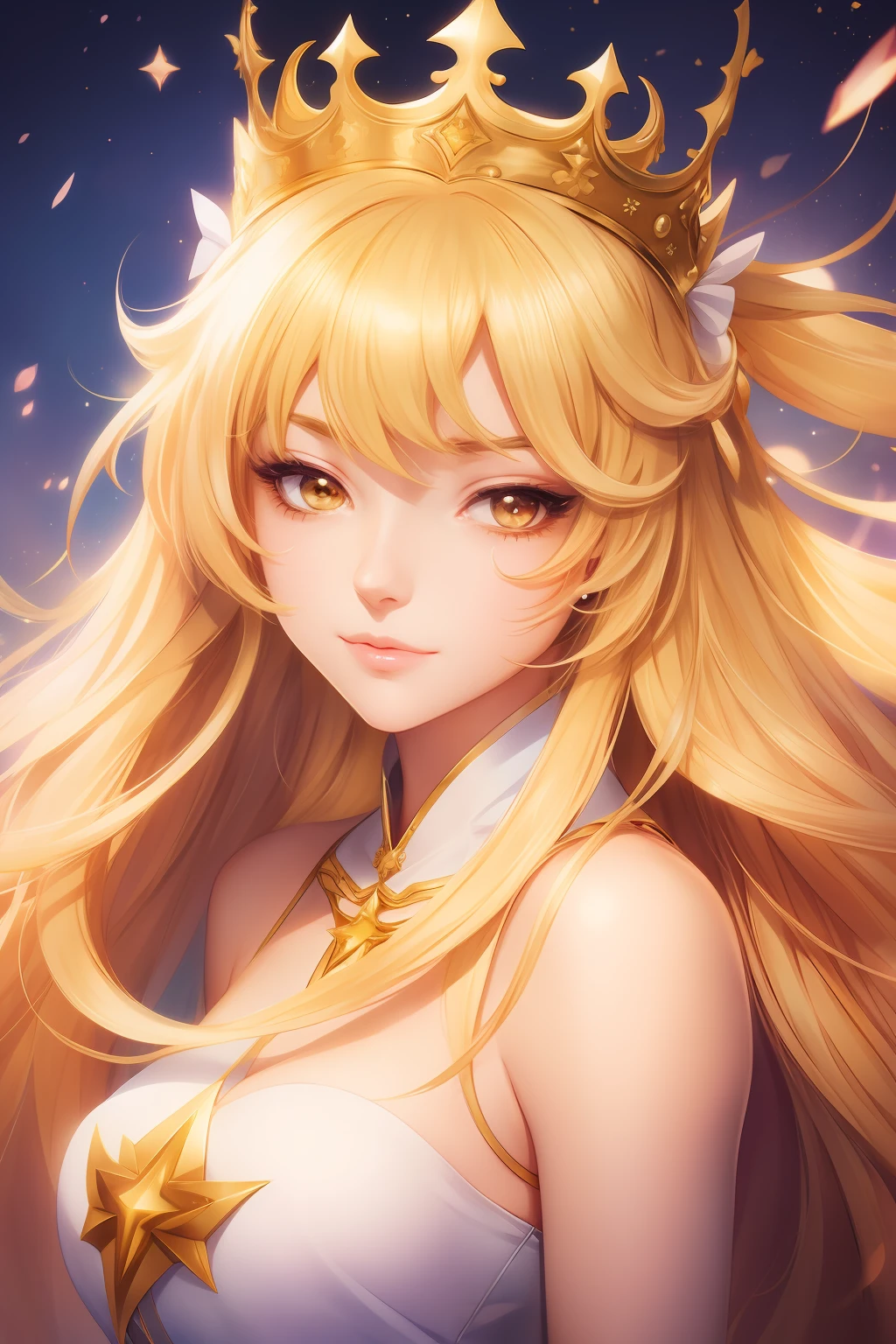 sailor girl with a crown on her head and a bow around her neck, the sailor galaxia. beautiful, portrait knights of zodiac girl, anime goddess, beautiful anime portrait, blonde - haired princess, detailed digital anime art, stunning anime face portrait, beautiful anime face, made with anime painter studio, artgerm on artstation pixiv, the goddess artemis smirking