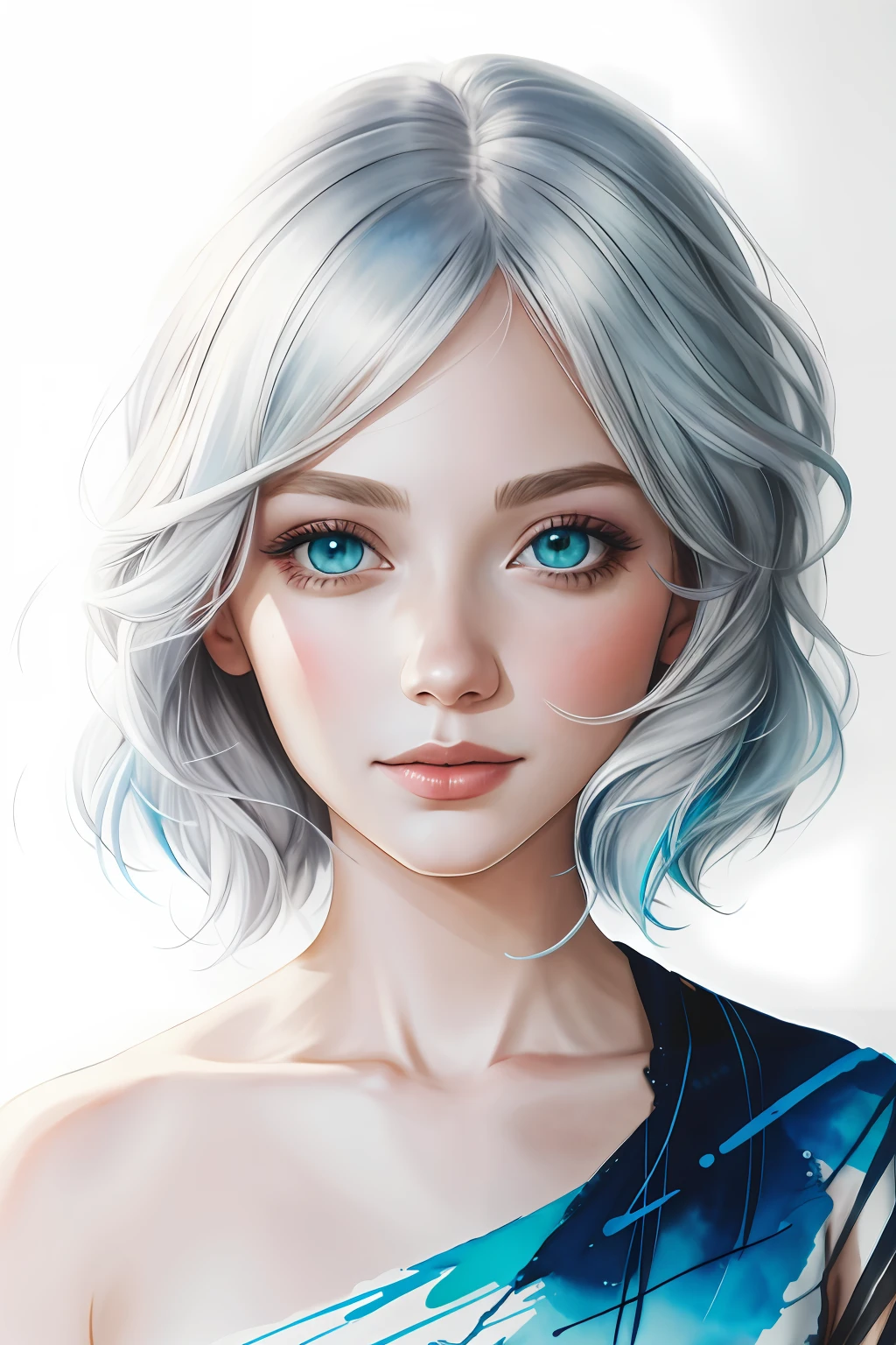 (highres, best quality:1.2), radiance, soft contours, beautiful drawing, upper body, concept art, detailed background, bright colors,
1girl, (8k, best quality, masterpiece:1.2),(best quality:1.0), (ultra highres:1.0), watercolor,, by agnes cecile, half body portrait, extremely luminous bright design, pastel colors, (ink:1.3), winter lights, Sanya, grey hair, green eyes,