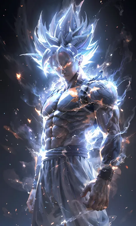 a close up of a person with a very large body and a very big body, ultra instinct, an epic anime of a energy man, 4 k manga wall...