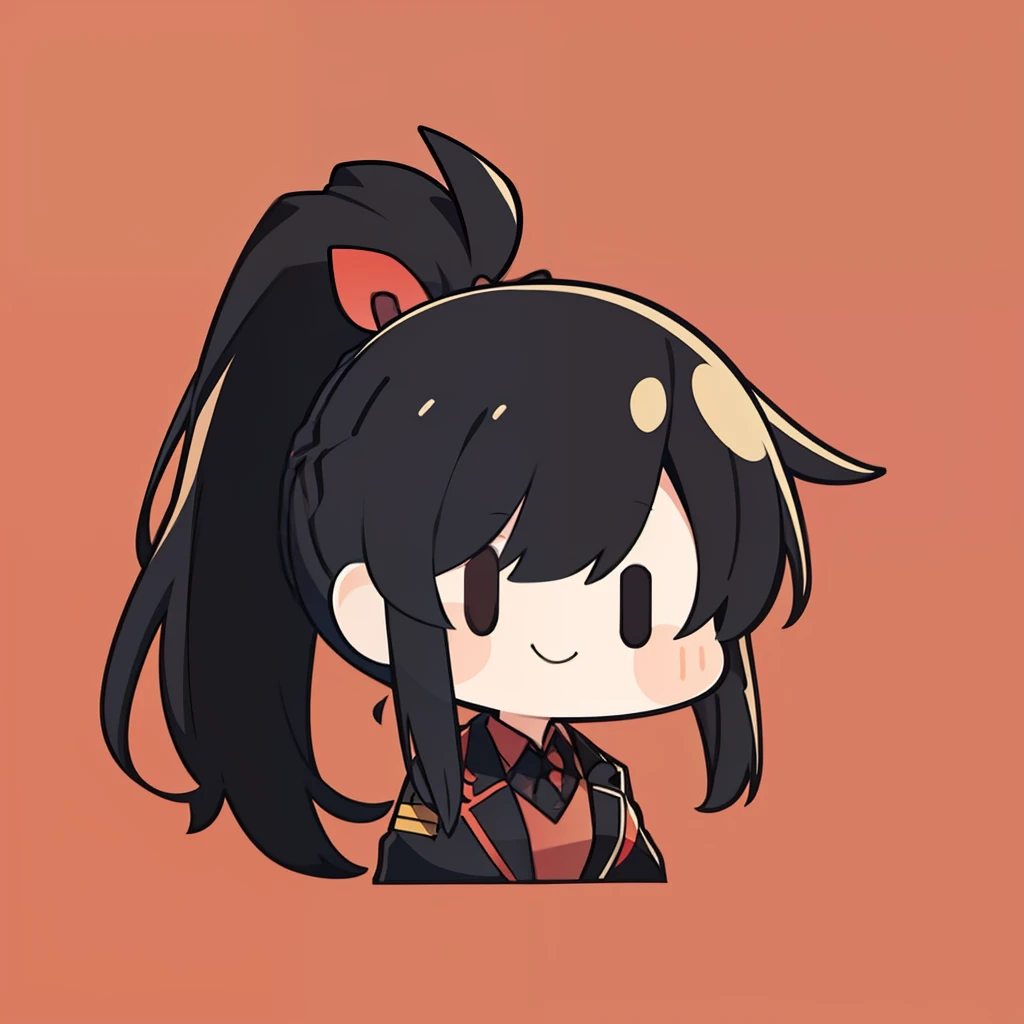 flat avatar, 1girl, solo, smile, black hair, ponytail, black jacket, red shirt, yellow eyes,simple background,