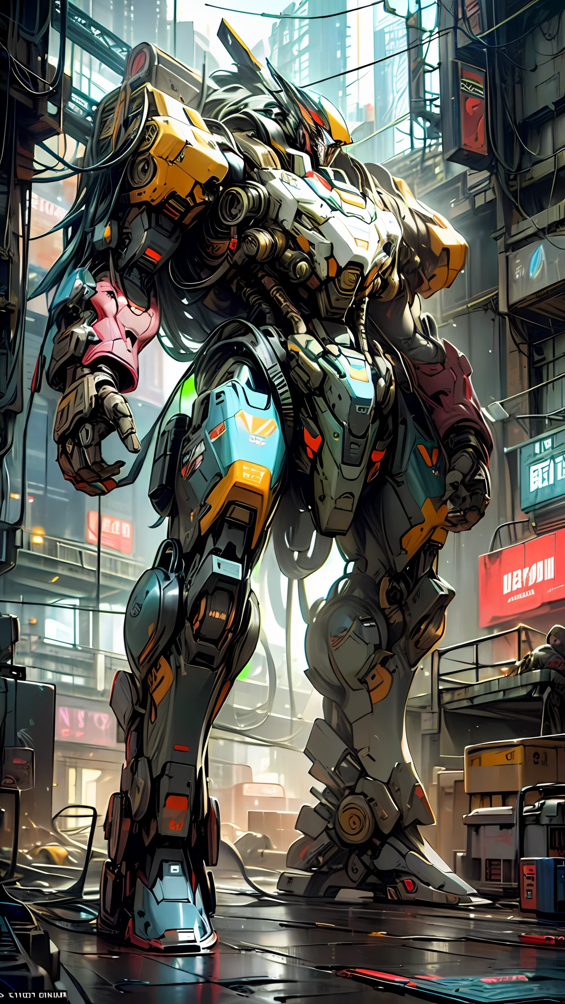 ((A visually immersive Cyberpunk Mecha action scene)) cobra vida con ...