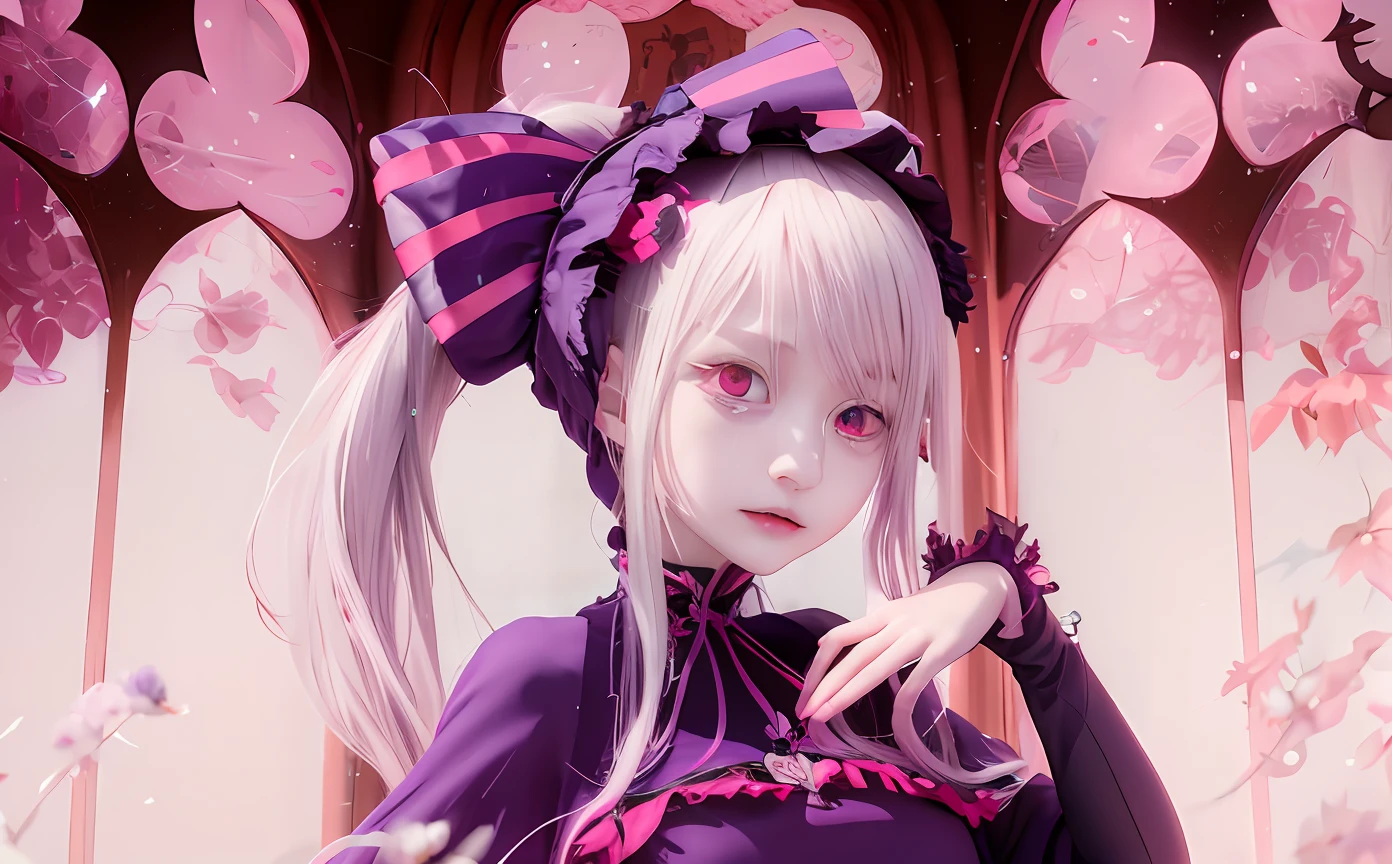 anime, a girl with long white hair and a purple dress, gothic maiden anime girl, demon anime girl, shalltear bloodfallen, loli,realistic ,ultra detail,70 mm lens