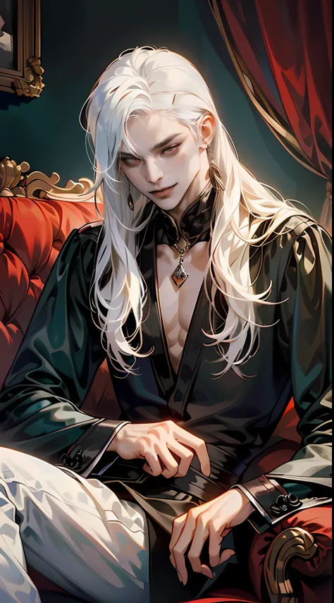 (tmasterpiece, high resolution, ultra - detailed:1.0), (1boy, Young male), Perfect male body, (Sexy male vampire:1.3), Eyes look...