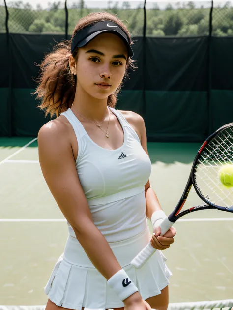 ((1 mulher, jovem de 22 anos)), ((tennis racket)), (praticando esporte:1.2), foto de rosto, soft-lighting, obra-prima, melhor qu...