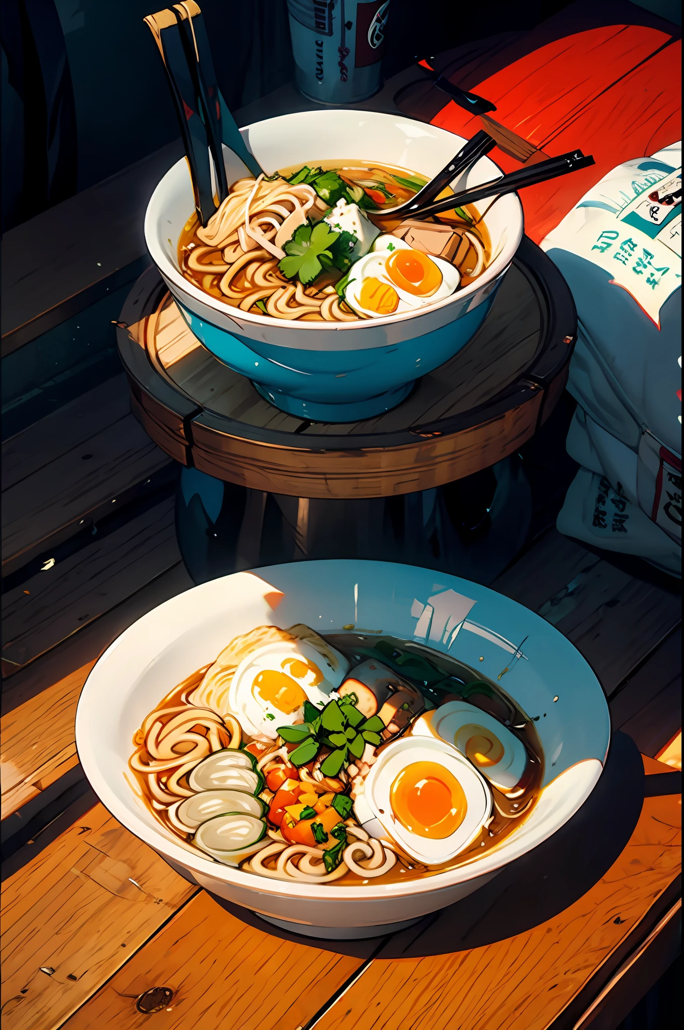 comiendo fideos ramen，