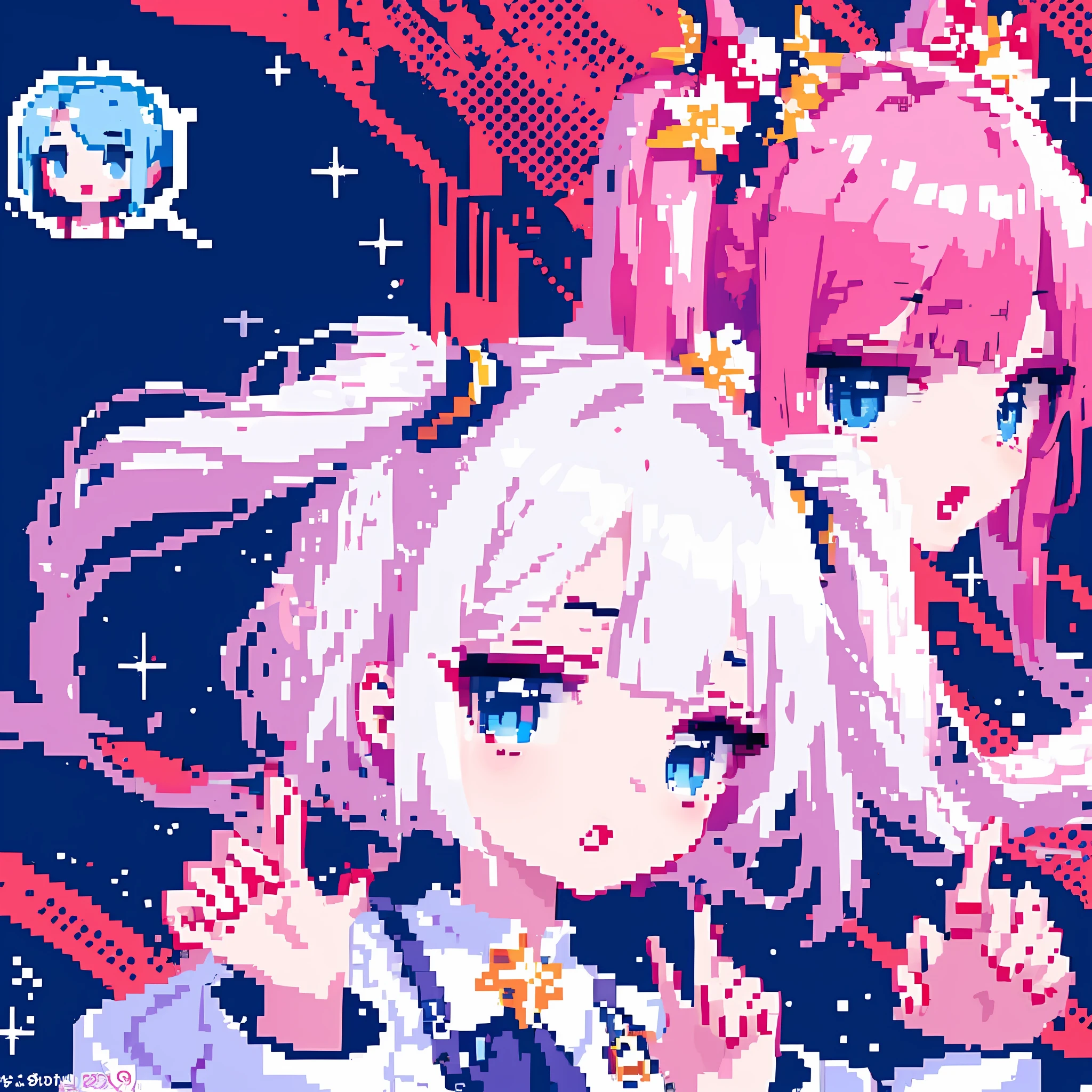 (masterpiece), (best quality),
 1girls, , twin tail, white hair, blue eyes, chibi, pixel art, profile picture, avatar