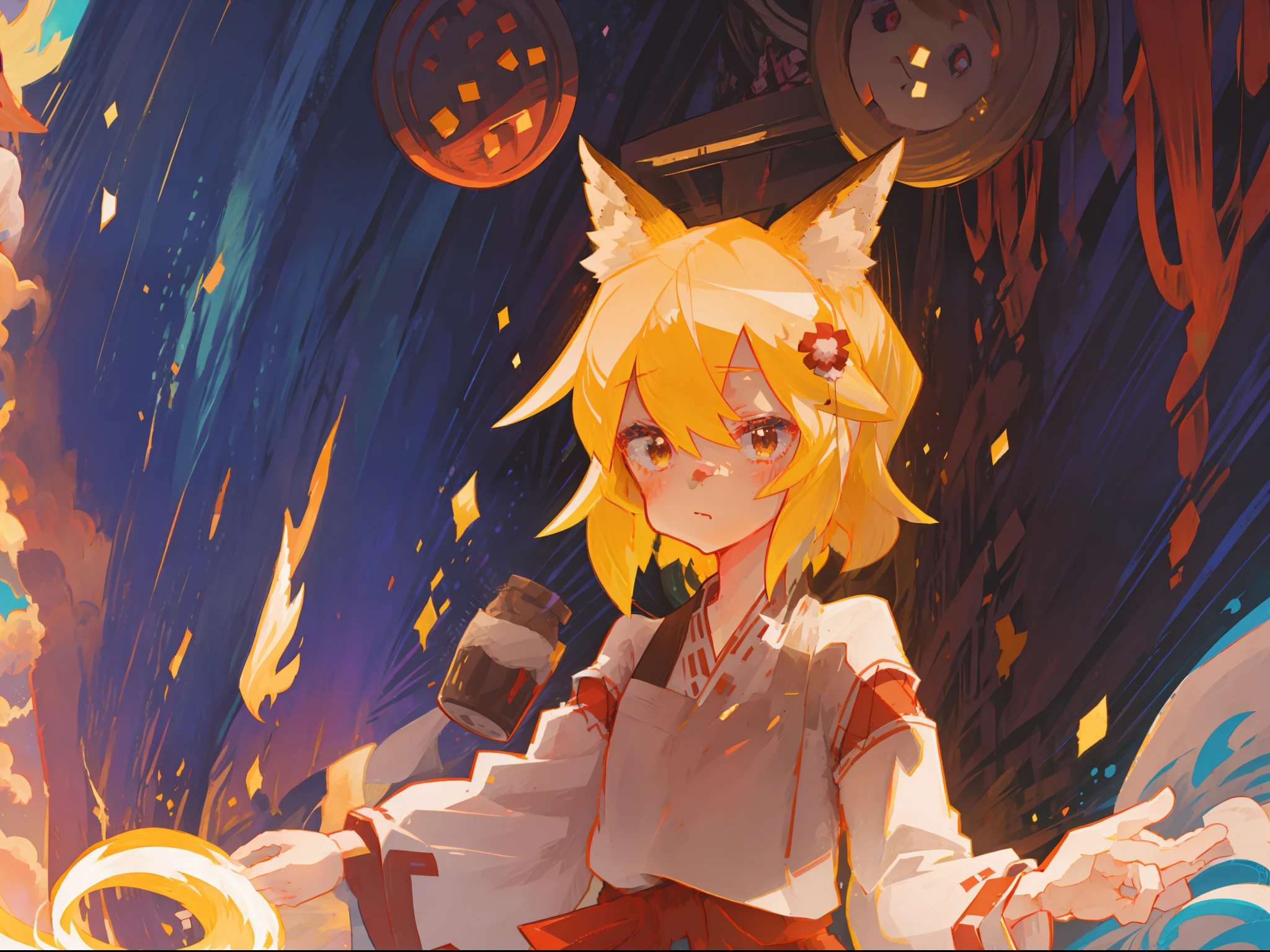 anime girl with fox ears and a blue dress in a garden of flowers, anime girl with fox ears, anime moe artstyle, anime visual of a cute girl, splash art anime loli, rin, digital anime illustration, anime style illustration, high quality anime artstyle, anime lush john 8k woods, girl with fox ears, anime cover, beautiful anime foxgirl