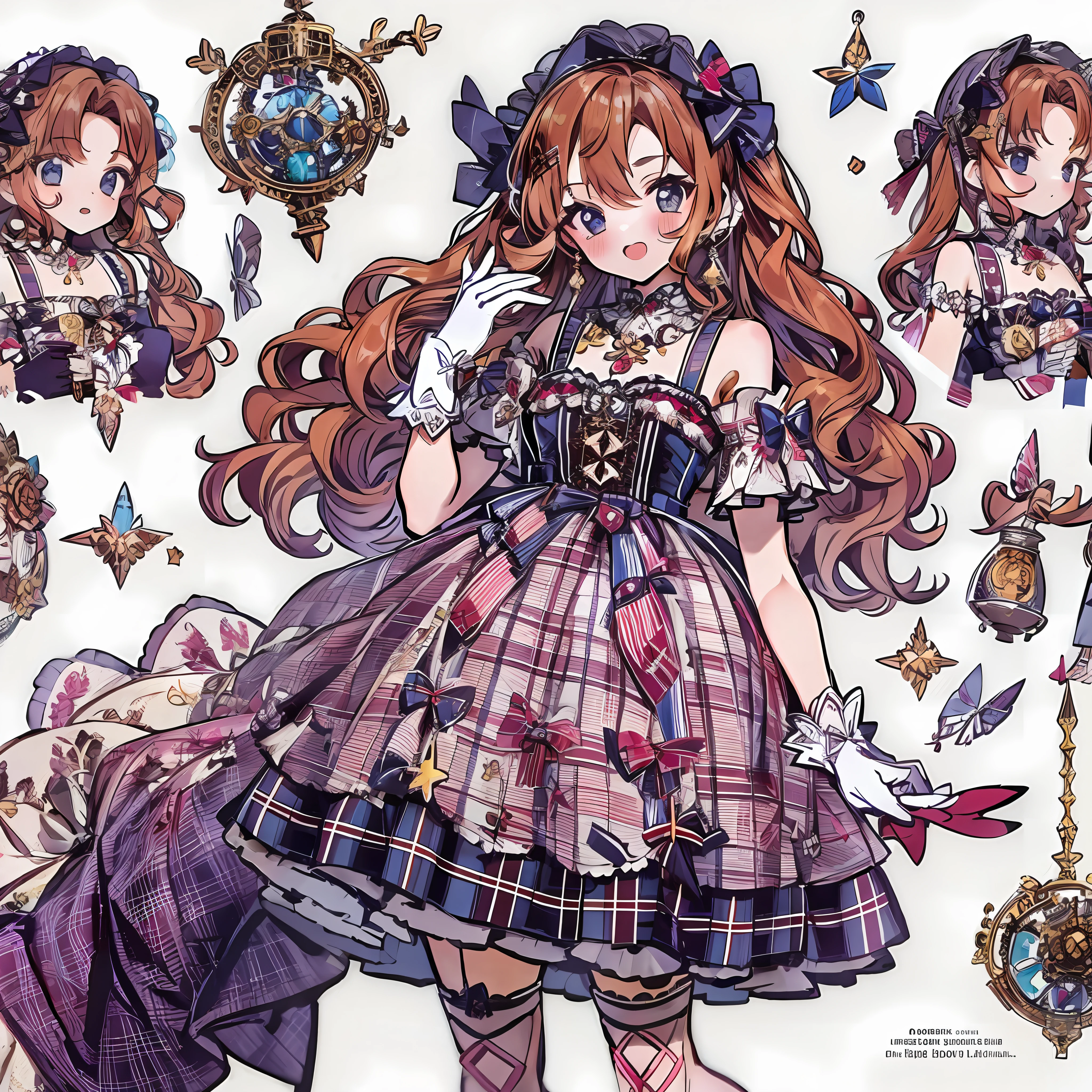 clothing design，Lolita，Gorgeous dresitts，curlies，very intricate，Exquisite，Plaid dress，Veiling