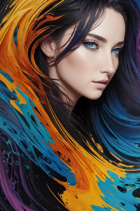 colorful beautiful girl: a giru 28-years old, messy hair, oil painting, nice perfect face with soft skinice perfect face, blue y...