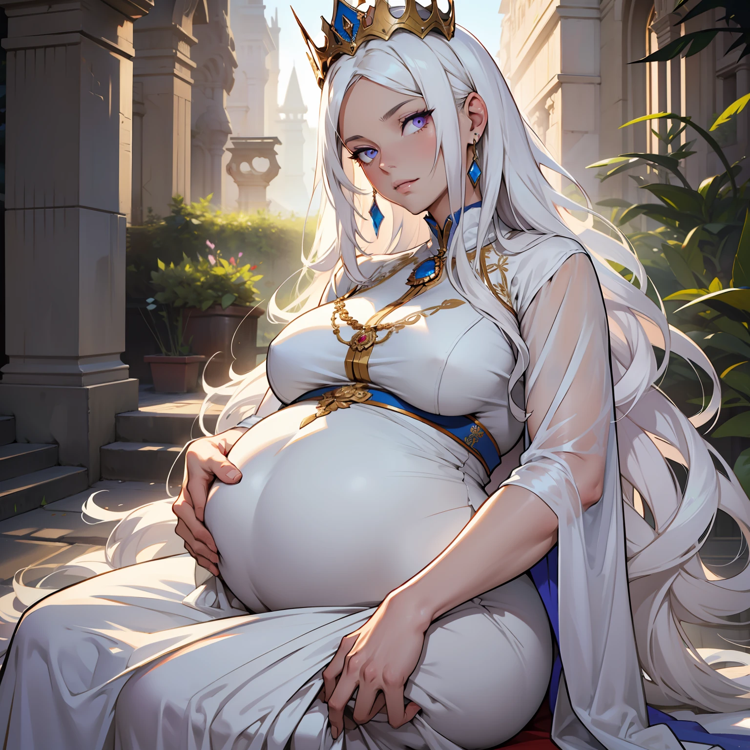 Anime - style image of a pregnant woman in a white gown and crown - SeaArt  AI