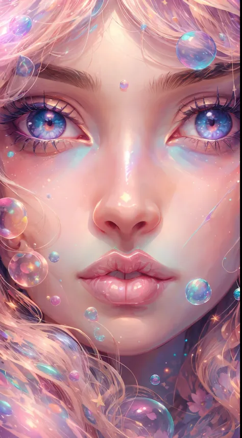 ((masterpiece)). This artwork is sweet, dreamy and ethereal, with soft pink watercolor hues and candy accents. Generate a delica...