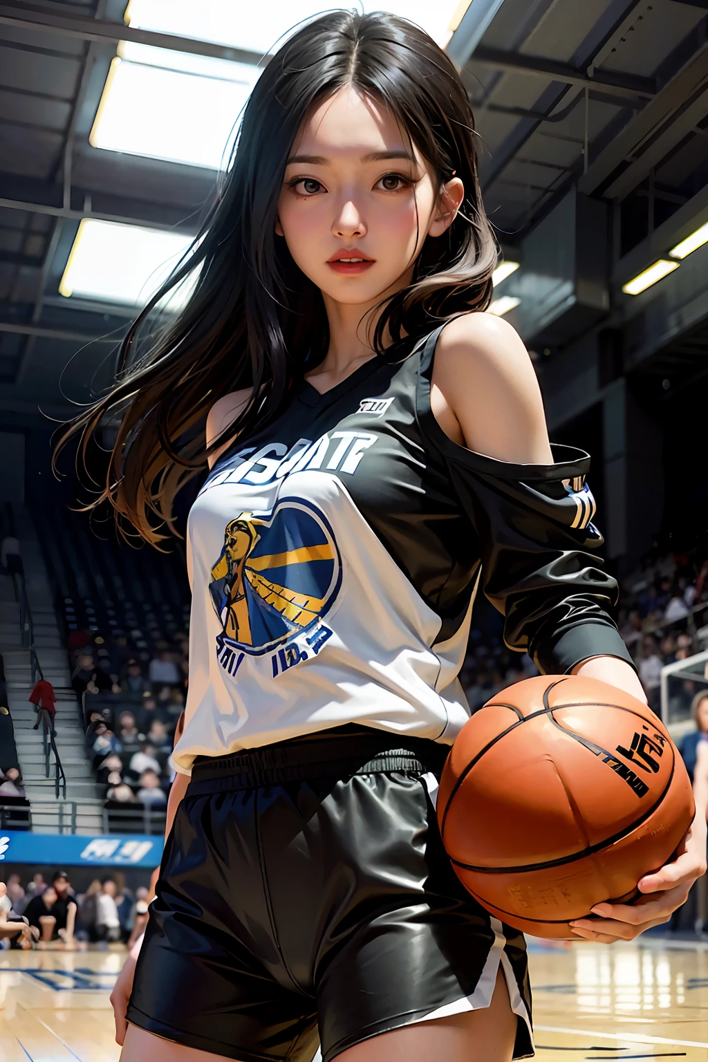 Alafeld Asian woman holding a basketball on basketball court, Realistic ...