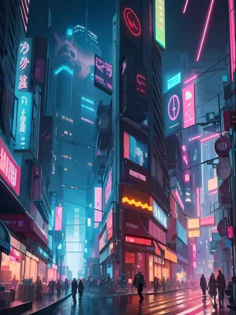 Man walking on the street at night in the city々Group of, cyberpunk street, futuristic street, cyberpunk city street, futuristic city street, in the cyberpunk city, cyberpunk night street, cyberpunk art style, sci-fi cyberpunk city street, Cyberpunk in Cybe...