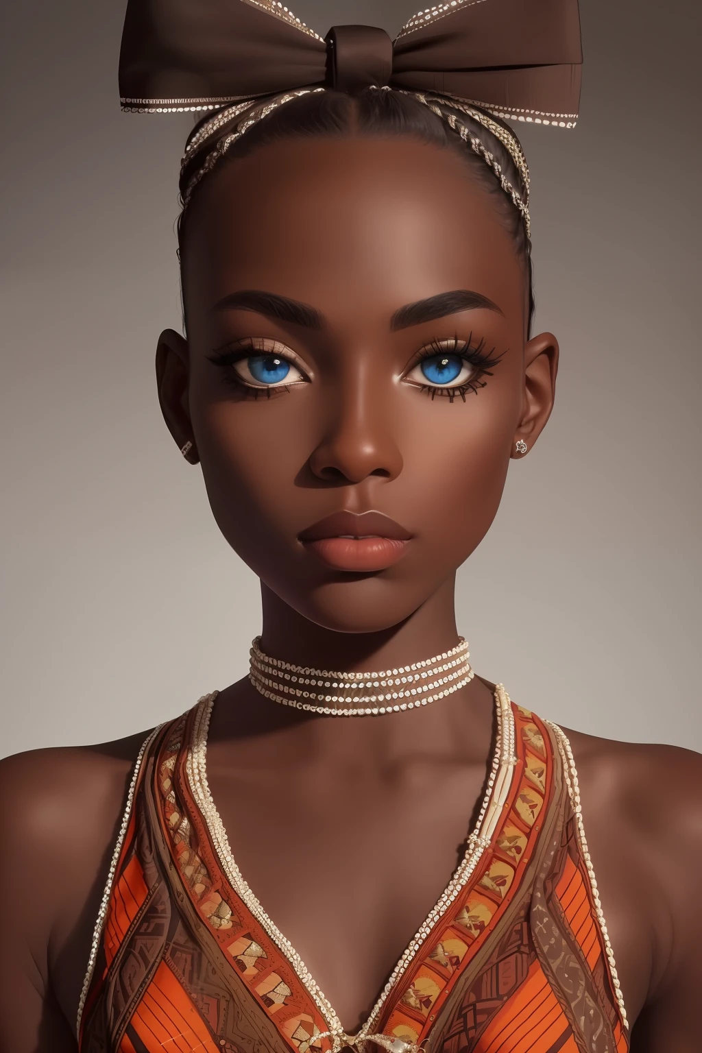 analog style, realistic, award-winning photo,(symmetric highly detailed eyes, fantastic eyes, intricate eyes:1.1), detailed background, full body, wide angle, beautiful 20 year old girl,  African American, dark skin, skinny, ribbon braid,  flat chest, tiktok, instagram