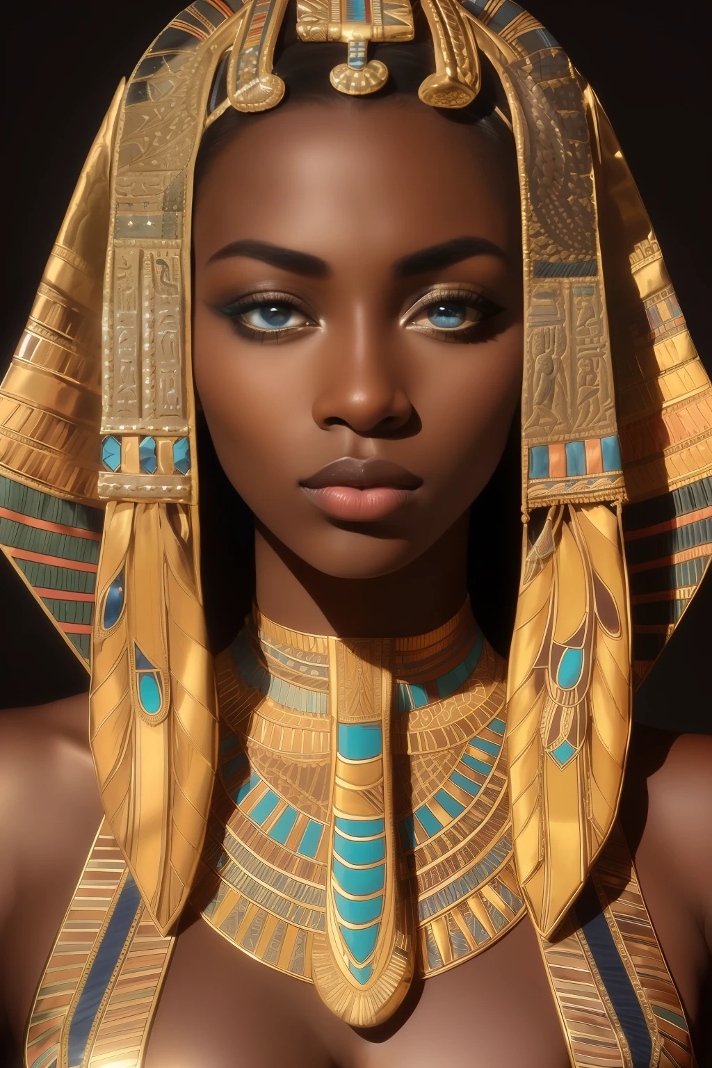 analog style, realistic, award-winning photo,(symmetric highly detailed eyes, fantastic eyes, intricate eyes:1.1), detailed background, full body, wide angle, beautiful 20 year old girl,  African American, dark skin, skinny, ribbon braid,  flat chest, tiktok, instagram, beutiful,  Egyptian ribbon