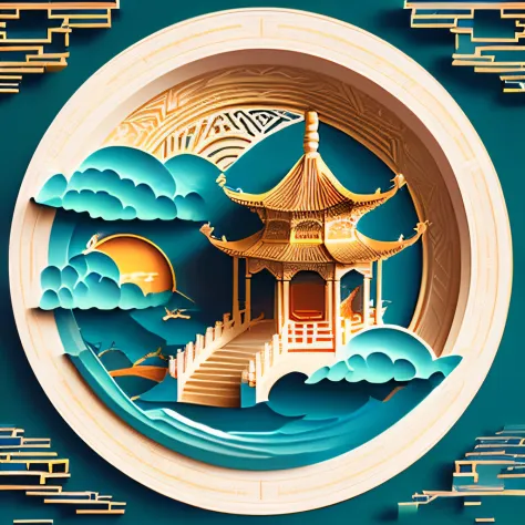 mdjrny-pprct, Chinese architecture, gardens, landscapes, sea of clouds, (high detail: 1.2)