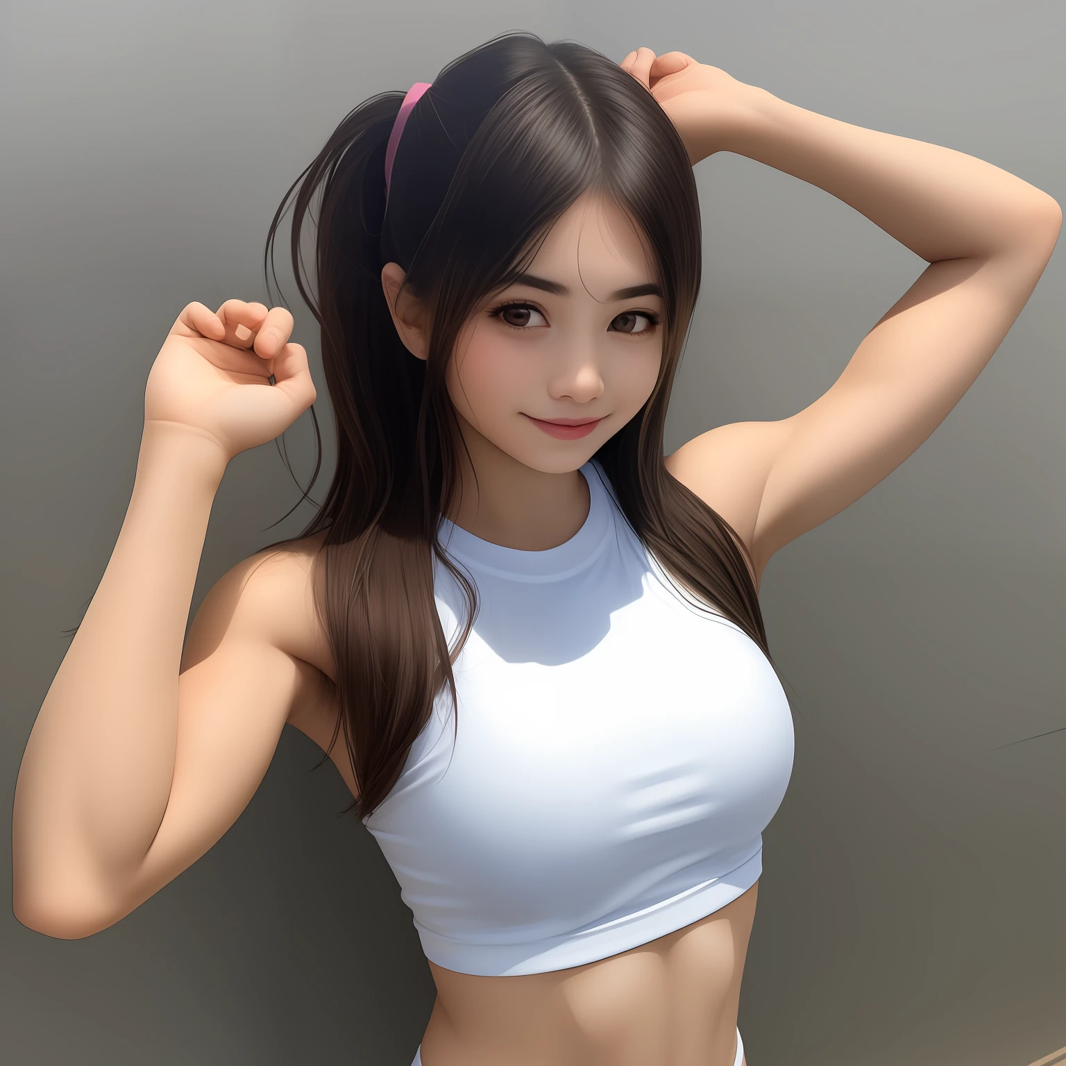 A close up of a woman in a white top and shorts - SeaArt AI