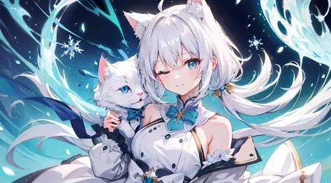 A pure white short-haired cat