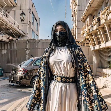 in a panoramic view，photorealestic，8k，cyberpunk arabian style，arab luxury women's military academy，luxurious décor，fabric decora...