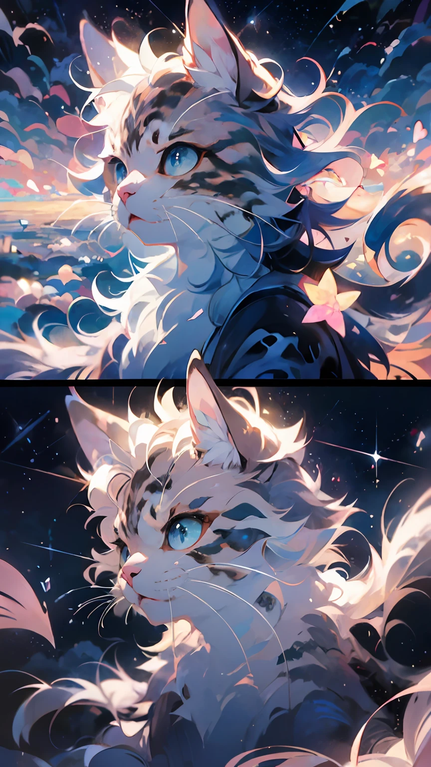 anime cat with blue eyes and stars in the background, anime cat, anime visual of a cute cat, realistic anime cat, cute detailed digital art, anime art wallpaper 4 k, anime art wallpaper 4k, very very beautiful furry art, beautiful anime catgirl, very beautiful anime cat girl, 4 k manga wallpaper, cute anime catgirl, anime art wallpaper 8 k