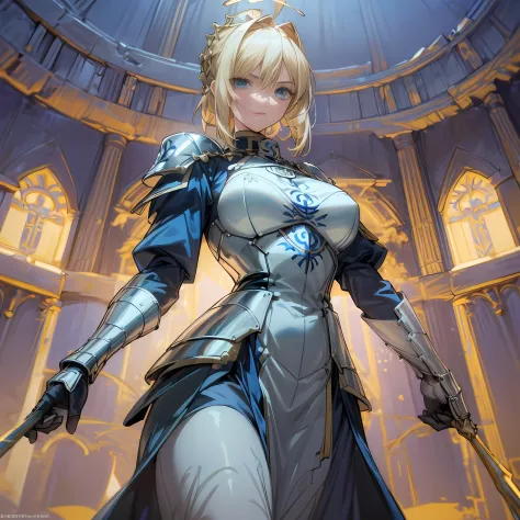 Anime - Stylistic image of a woman holding a sword in a silver dress, Artoria Pendragon, Kushatt Krenz Key Art Women, Extremely ...