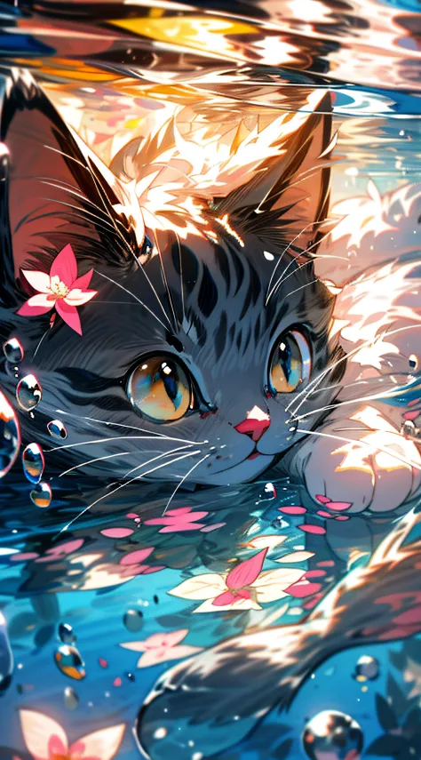 Anime Cat Swimming 4K Wallpaper iPhone HD Phone #8680i