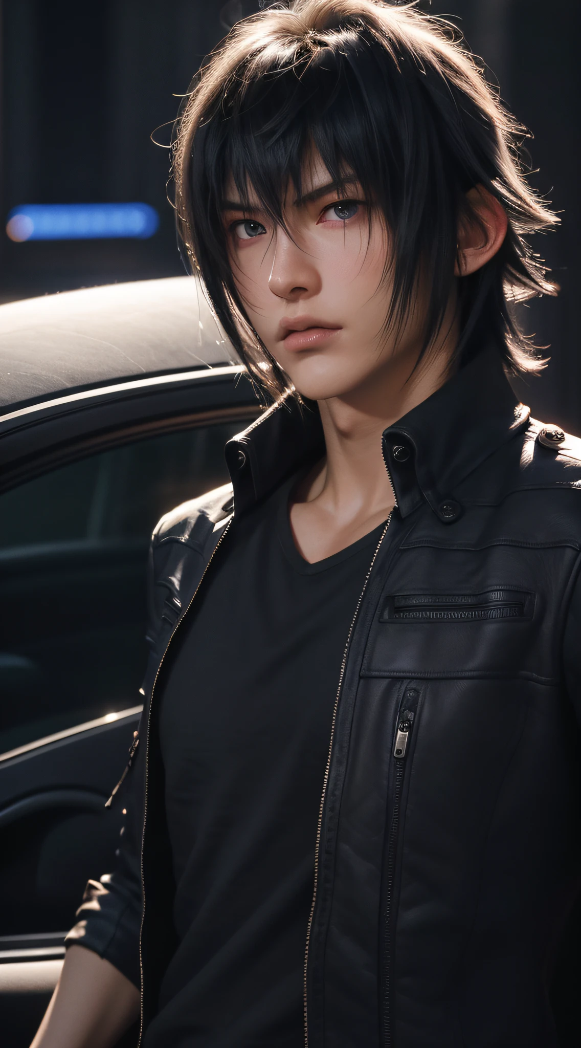 （absurderes，A high resolution，ultra - detailed，realisticlying，），1 male，独奏，Tall muscular man，broad shoulder，Handsome，brunette color hair，Angular chin，Thick neck，thick eyebrow，The upper part of the body,Noctis，