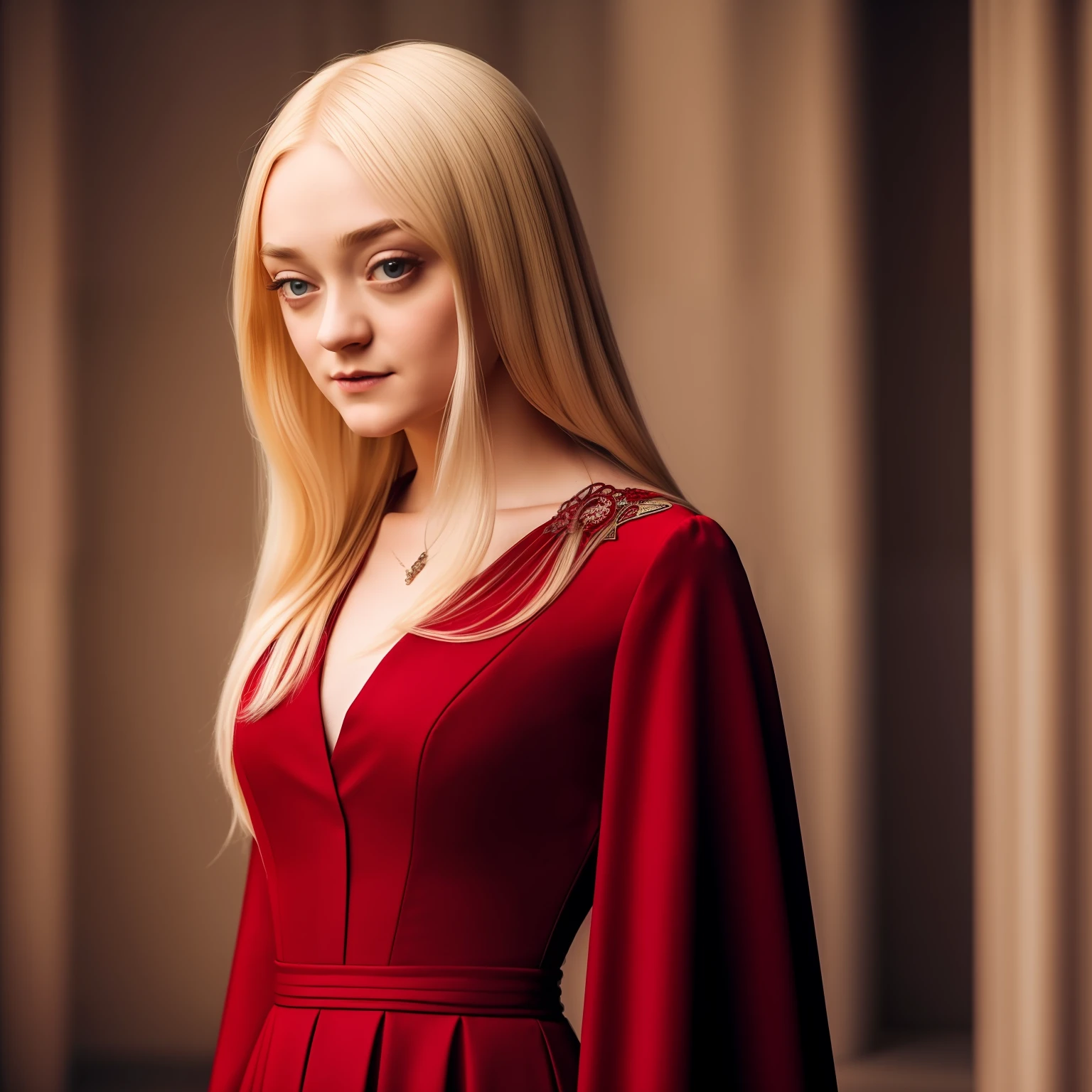 blond woman in red dress, gothic, black magic, gothic, full body, dakota fanning, soft portrait shot 8 k, female portrait, james jean soft light 4k, james jean soft light 4 k, a still of an ethereal