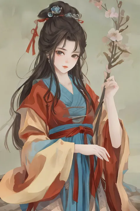 Ancient Chinese beauties flying in the sky，wearing ancient Chinese costume，Flowing tulle，Light silk，Lazy posture，large lotus leaf，lotuses，Ink painting style，clean color，Decisive cut，Leave white space，impressionistic，tmasterpiece，ultra-detailliert，Epic comp...